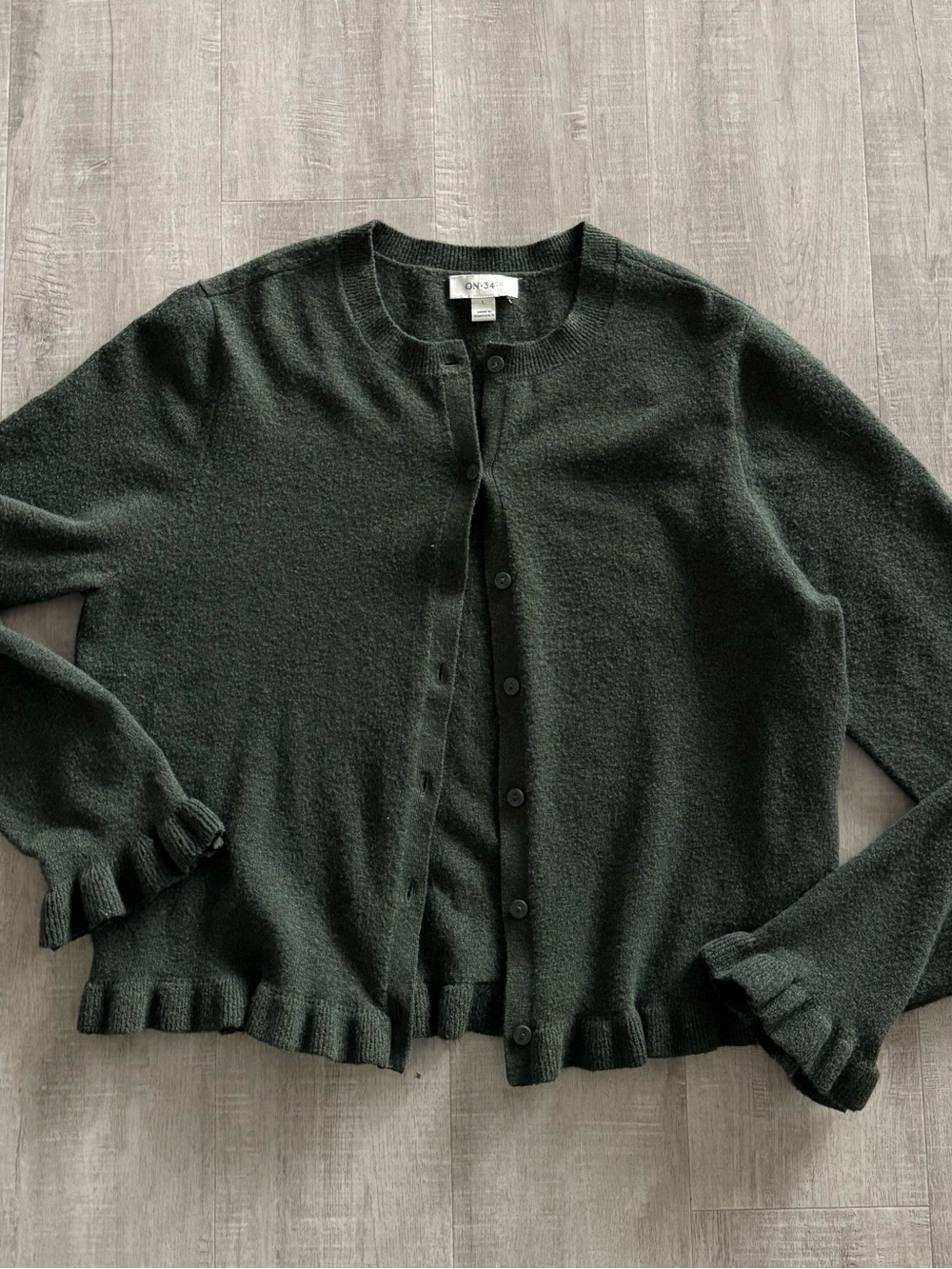 On 34th Dark Green Ruffle Hem Cardigan, Women’s Large